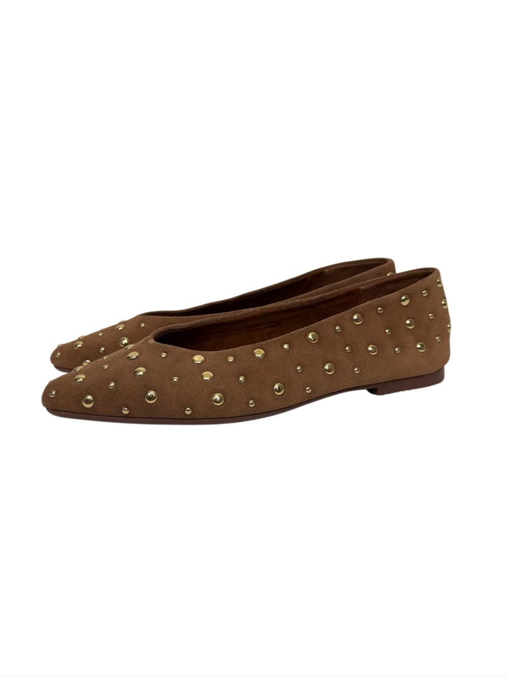 Splendid Latouche Gold Studded Brown Almond Toe Flats Nwot Size 6.5